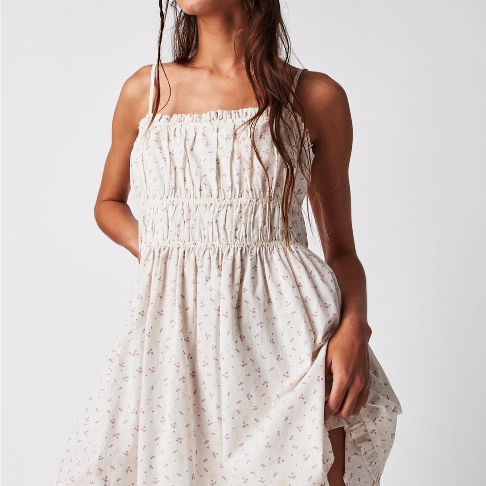 Free People Cream Ruched Sundress